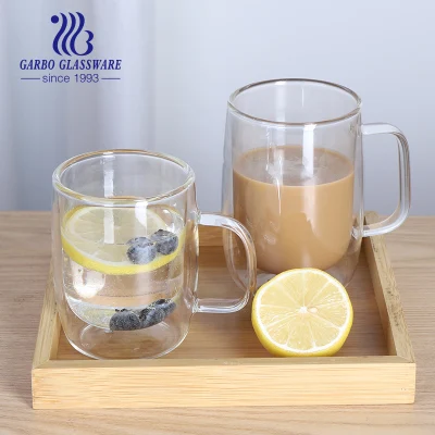 Tasse à thé en verre Pyrex à Double paroi populaire tasse à café en verre Latte avec poignée 250ml tasse à eau à thé clair de qualité alimentaire