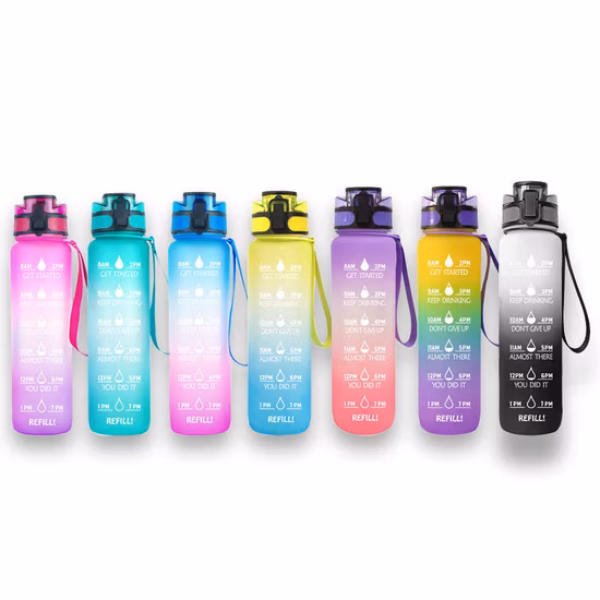 Bouteille d'eau de motivation sportive sans BPA étanche Tritan personnalisée de 32 oz avec paille de marqueur de temps